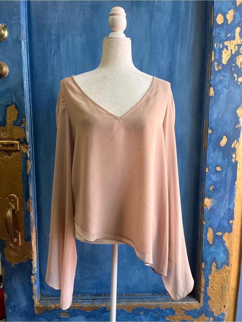 Millau Dusty Rose V-Neck Sheer Blouse